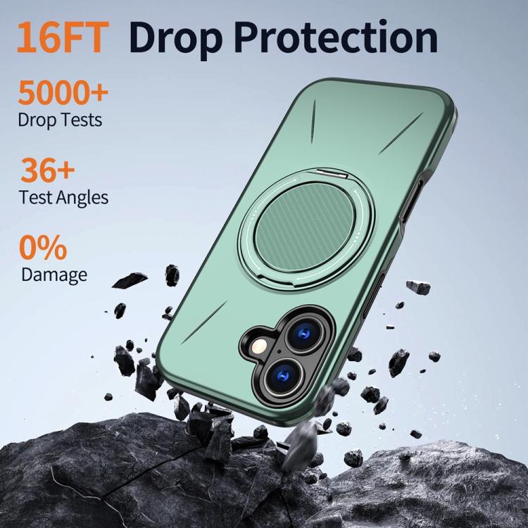 For iPhone 17 Metal Rotation Holder MagSafe TPU Hybrid PC Phone Case(Grey Green) - iPhone 17 Cases by buy2fix | Online Shopping UK | buy2fix