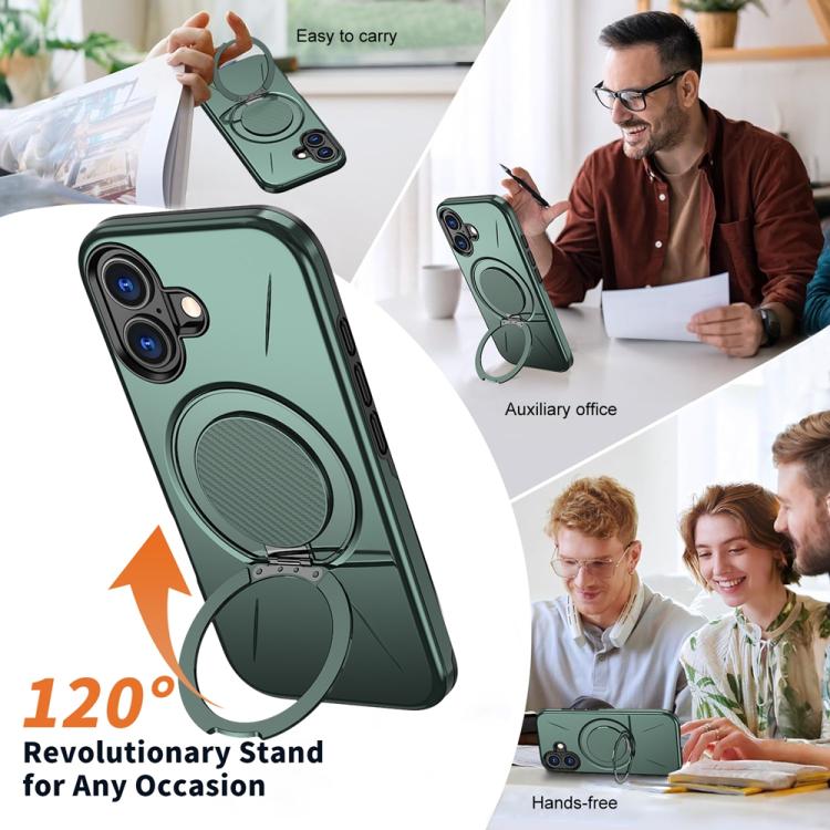 For iPhone 17 Metal Rotation Holder MagSafe TPU Hybrid PC Phone Case(Grey Green) - iPhone 17 Cases by buy2fix | Online Shopping UK | buy2fix
