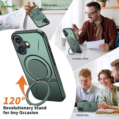 For iPhone 17 Metal Rotation Holder MagSafe TPU Hybrid PC Phone Case(Grey Green) - iPhone 17 Cases by buy2fix | Online Shopping UK | buy2fix