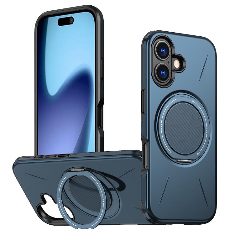 For iPhone 17 Metal Rotation Holder MagSafe TPU Hybrid PC Phone Case(Navy Blue) - iPhone 17 Cases by buy2fix | Online Shopping UK | buy2fix