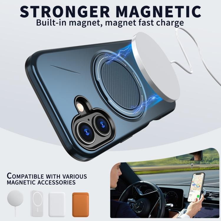 For iPhone 17 Metal Rotation Holder MagSafe TPU Hybrid PC Phone Case(Navy Blue) - iPhone 17 Cases by buy2fix | Online Shopping UK | buy2fix