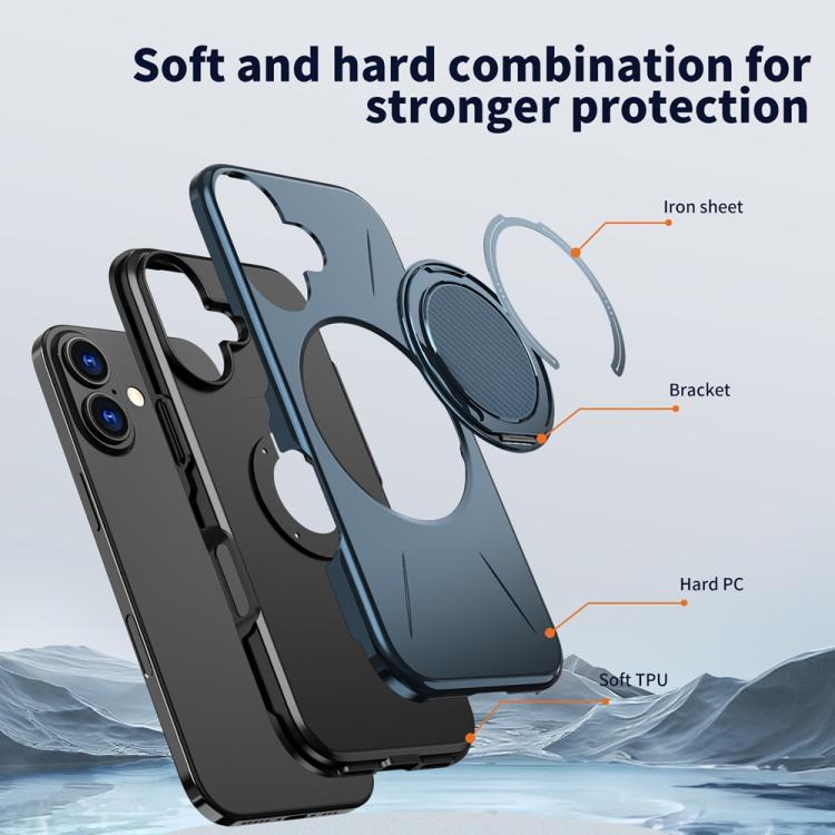 For iPhone 17 Metal Rotation Holder MagSafe TPU Hybrid PC Phone Case(Navy Blue) - iPhone 17 Cases by buy2fix | Online Shopping UK | buy2fix