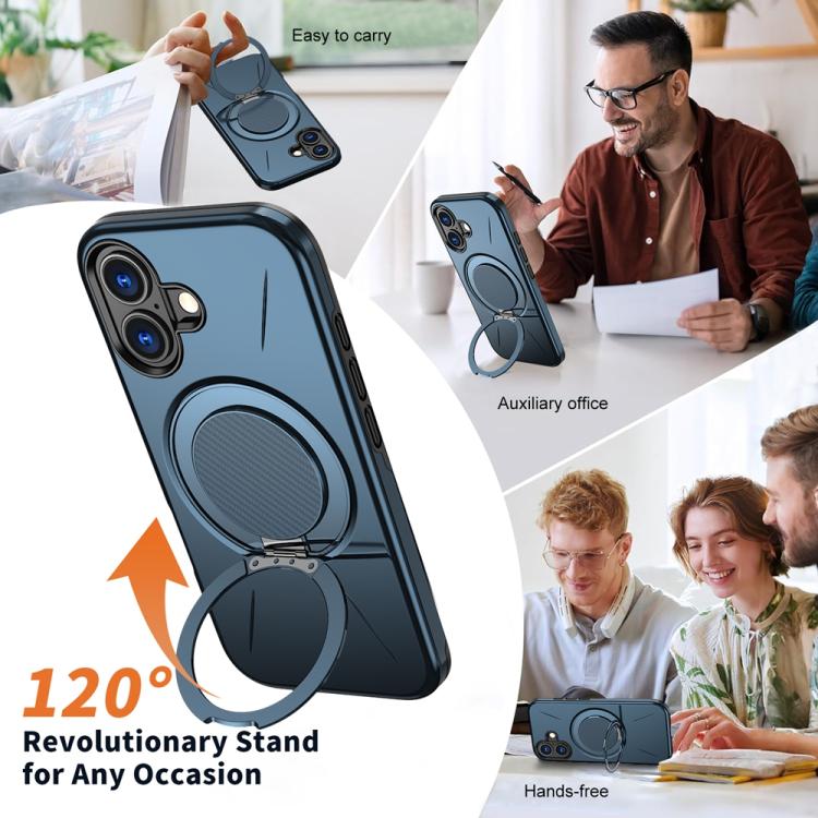 For iPhone 17 Metal Rotation Holder MagSafe TPU Hybrid PC Phone Case(Navy Blue) - iPhone 17 Cases by buy2fix | Online Shopping UK | buy2fix