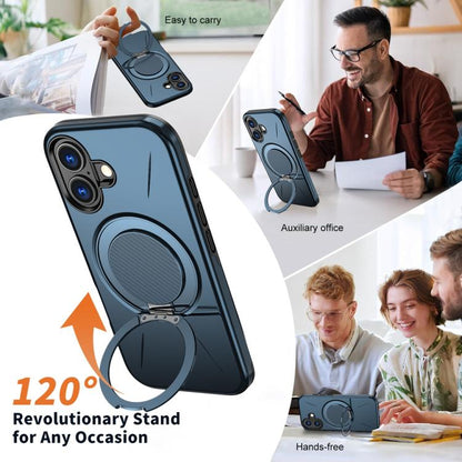 For iPhone 17 Metal Rotation Holder MagSafe TPU Hybrid PC Phone Case(Navy Blue) - iPhone 17 Cases by buy2fix | Online Shopping UK | buy2fix