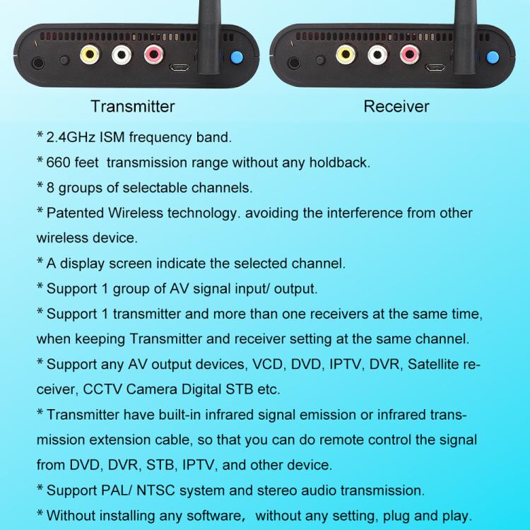 Measy AV220 2.4GHz Wireless Audio / Video Transmitter and Receiver, Distance: 200m(US Plug) - Set Top Box & Accessories by Measy | Online Shopping UK | buy2fix