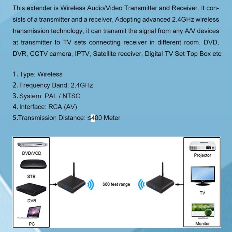 Measy AV240 2.4GHz Wireless Audio / Video Transmitter and Receiver with Infrared Return Function, Distance: 400m(AU Plug) - Set Top Box & Accessories by Measy | Online Shopping UK | buy2fix