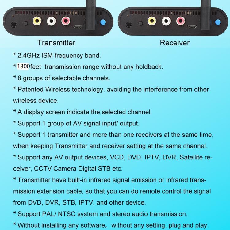 Measy AV240 2.4GHz Wireless Audio / Video Transmitter and Receiver with Infrared Return Function, Distance: 400m(AU Plug) - Set Top Box & Accessories by Measy | Online Shopping UK | buy2fix