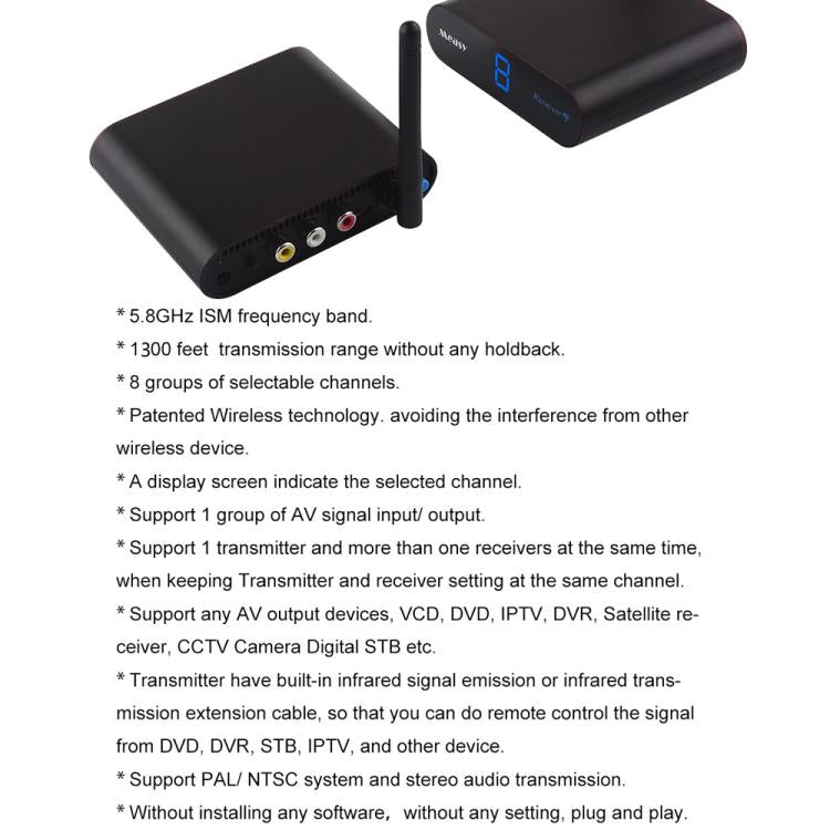 Measy AV540 5.8GHz Wireless Audio / Video Transmitter and Receiver with Infrared Return Function, Distance: 400m(AU Plug) - Set Top Box & Accessories by Measy | Online Shopping UK | buy2fix