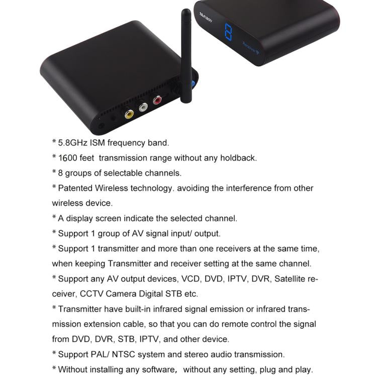 Measy AV550 5.8GHz Wireless Audio / Video Transmitter and Receiver with Infrared Return Function, Distance: 500m(EU Plug) - Set Top Box & Accessories by Measy | Online Shopping UK | buy2fix