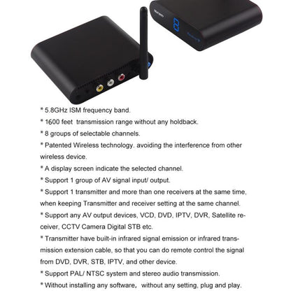 Measy AV550 5.8GHz Wireless Audio / Video Transmitter and Receiver with Infrared Return Function, Distance: 500m(EU Plug) - Set Top Box & Accessories by Measy | Online Shopping UK | buy2fix