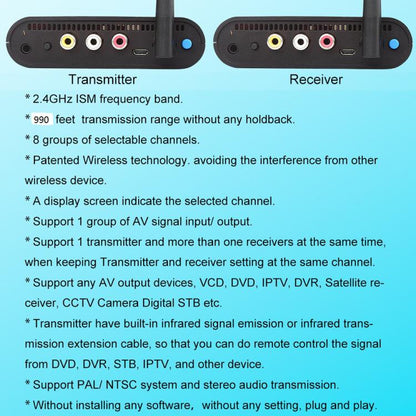 Measy AV230 2.4GHz Wireless Audio / Video Transmitter and Receiver with Infrared Return Function, Distance: 300m(AU Plug) - Set Top Box & Accessories by Measy | Online Shopping UK | buy2fix