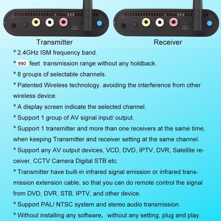 Measy AV230 2.4GHz Wireless Audio / Video Transmitter and Receiver with Infrared Return Function, Distance: 300m(EU Plug) - Set Top Box & Accessories by Measy | Online Shopping UK | buy2fix