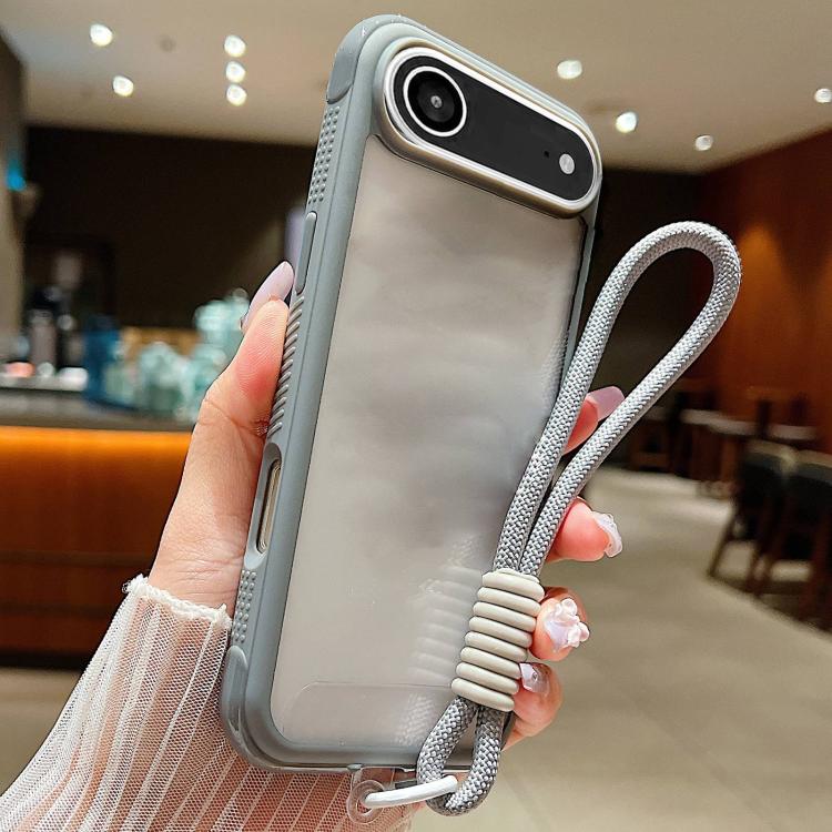 For iPhone Air Solid Color Edge Transparency Acrylic TPU Phone Case with Wrist Strap(Grey) - iPhone Air Cases by buy2fix | Online Shopping UK | buy2fix