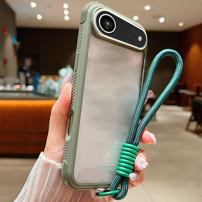 For iPhone Air Solid Color Edge Transparency Acrylic TPU Phone Case with Wrist Strap(Army Green) - iPhone Air Cases by buy2fix | Online Shopping UK | buy2fix
