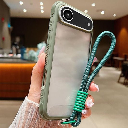 For iPhone Air Solid Color Edge Transparency Acrylic TPU Phone Case with Wrist Strap(Army Green) - iPhone Air Cases by buy2fix | Online Shopping UK | buy2fix