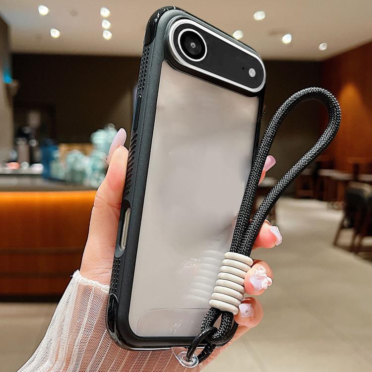 For iPhone Air Solid Color Edge Transparency Acrylic TPU Phone Case with Wrist Strap(Black) - iPhone Air Cases by buy2fix | Online Shopping UK | buy2fix