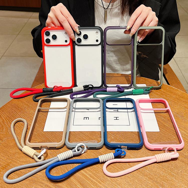 For iPhone Air Solid Color Edge Transparency Acrylic TPU Phone Case with Wrist Strap(Black) - iPhone Air Cases by buy2fix | Online Shopping UK | buy2fix