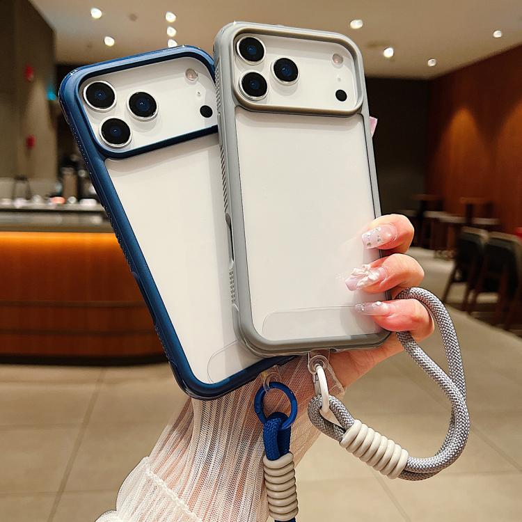 For iPhone Air Solid Color Edge Transparency Acrylic TPU Phone Case with Wrist Strap(Grey) - iPhone Air Cases by buy2fix | Online Shopping UK | buy2fix