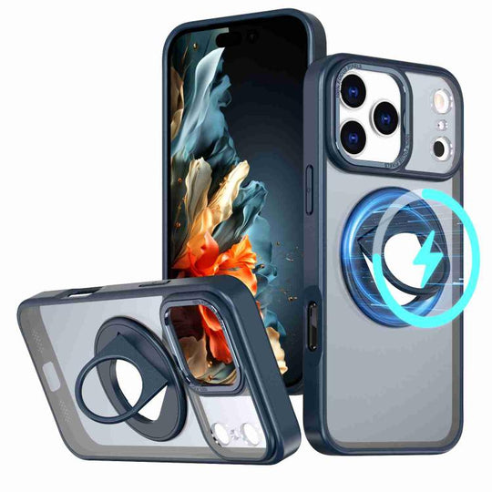 For iPhone 17 Pro Max Rotating Ring Magnetic Holder Phone Case(Blue)