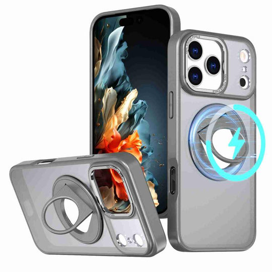 For iPhone 17 Pro Max Rotating Ring Magnetic Holder Phone Case(Titanium Grey)