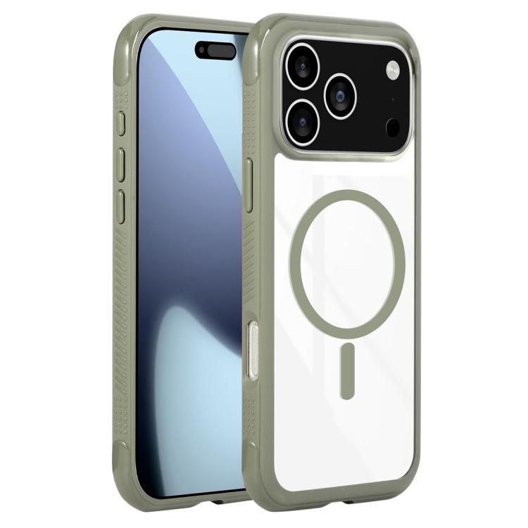 For iPhone 17 Pro Solid Color Edge Transparency MagSafe Magnetic Phone Case(Army Green) - iPhone 17 Pro Cases by buy2fix | Online Shopping UK | buy2fix
