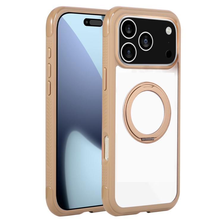 For iPhone 17 Pro Max Solid Color Edge Transparency Rotation Holder MagSafe Phone Case(Brown) - iPhone 17 Pro Max Cases by buy2fix | Online Shopping UK | buy2fix