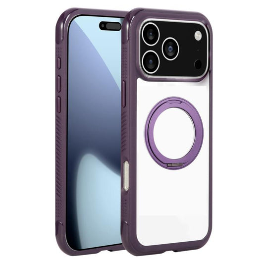 For iPhone 17 Pro Max Solid Color Edge Transparency Rotation Holder MagSafe Phone Case(Dark Purple) - iPhone 17 Pro Max Cases by buy2fix | Online Shopping UK | buy2fix