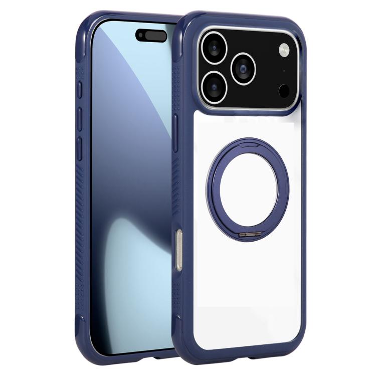 For iPhone 17 Pro Solid Color Edge Transparency Rotation Holder MagSafe Phone Case(Royal Blue) - iPhone 17 Pro Cases by buy2fix | Online Shopping UK | buy2fix