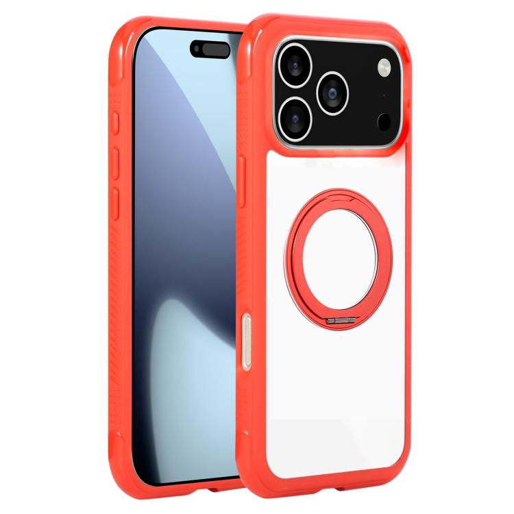 For iPhone 17 Pro Solid Color Edge Transparency Rotation Holder MagSafe Phone Case(Red) - iPhone 17 Pro Cases by buy2fix | Online Shopping UK | buy2fix