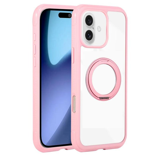 For iPhone 17 Solid Color Edge Transparency Rotation Holder MagSafe Phone Case(Pink) - iPhone 17 Cases by buy2fix | Online Shopping UK | buy2fix