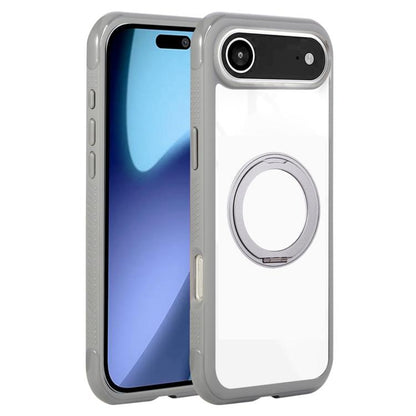 For iPhone Air Solid Color Edge Transparency Rotation Holder MagSafe Phone Case(Grey) - iPhone Air Cases by buy2fix | Online Shopping UK | buy2fix