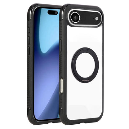 For iPhone Air Solid Color Edge Transparency Rotation Holder MagSafe Phone Case(Black) - iPhone Air Cases by buy2fix | Online Shopping UK | buy2fix