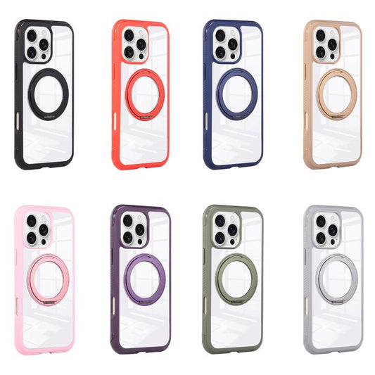For iPhone 17 Solid Color Edge Transparency Rotation Holder MagSafe Phone Case(Grey) - iPhone 17 Cases by buy2fix | Online Shopping UK | buy2fix