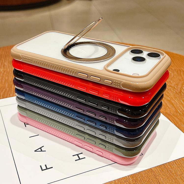 For iPhone 17 Solid Color Edge Transparency Rotation Holder MagSafe Phone Case(Army Green) - iPhone 17 Cases by buy2fix | Online Shopping UK | buy2fix