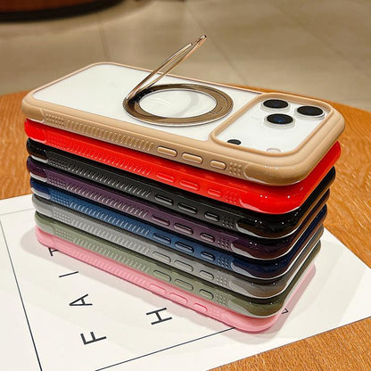 For iPhone 17 Solid Color Edge Transparency Rotation Holder MagSafe Phone Case(Army Green) - iPhone 17 Cases by buy2fix | Online Shopping UK | buy2fix