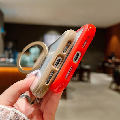 For iPhone Air Solid Color Edge Transparency Rotation Holder MagSafe Phone Case(Red) - iPhone Air Cases by buy2fix | Online Shopping UK | buy2fix