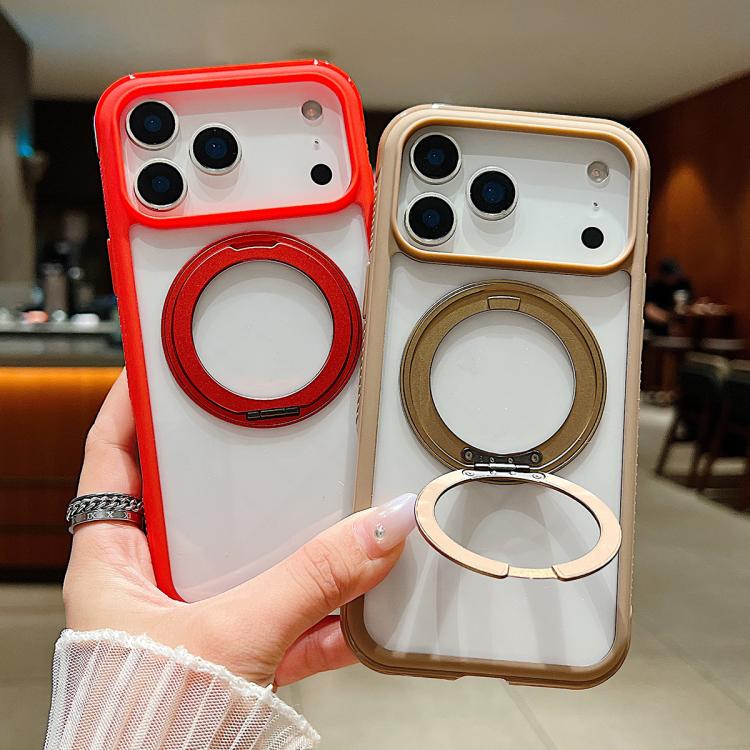 For iPhone 17 Solid Color Edge Transparency Rotation Holder MagSafe Phone Case(Army Green) - iPhone 17 Cases by buy2fix | Online Shopping UK | buy2fix