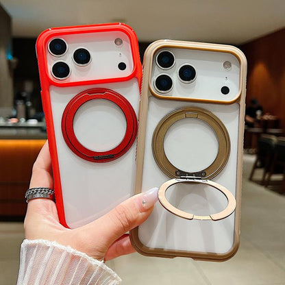 For iPhone 17 Solid Color Edge Transparency Rotation Holder MagSafe Phone Case(Army Green) - iPhone 17 Cases by buy2fix | Online Shopping UK | buy2fix