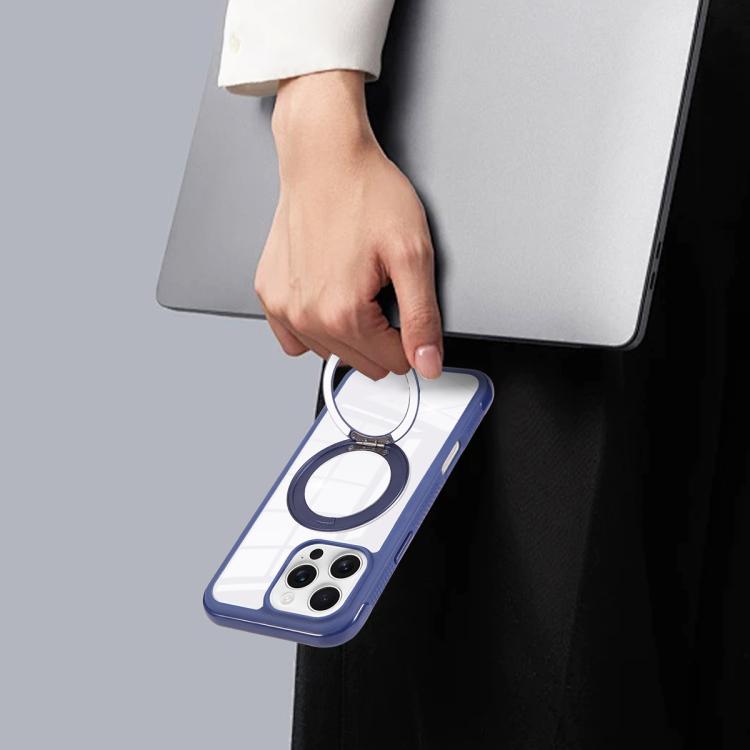 For iPhone 17 Pro Solid Color Edge Transparency Rotation Holder MagSafe Phone Case(Dark Purple) - iPhone 17 Pro Cases by buy2fix | Online Shopping UK | buy2fix