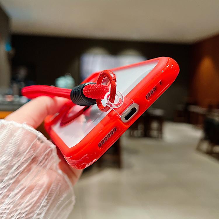 For iPhone 17 Solid Color Edge Transparency Rotation Holder MagSafe Phone Case with Wrist Strap(Red) - iPhone 17 Cases by buy2fix | Online Shopping UK | buy2fix