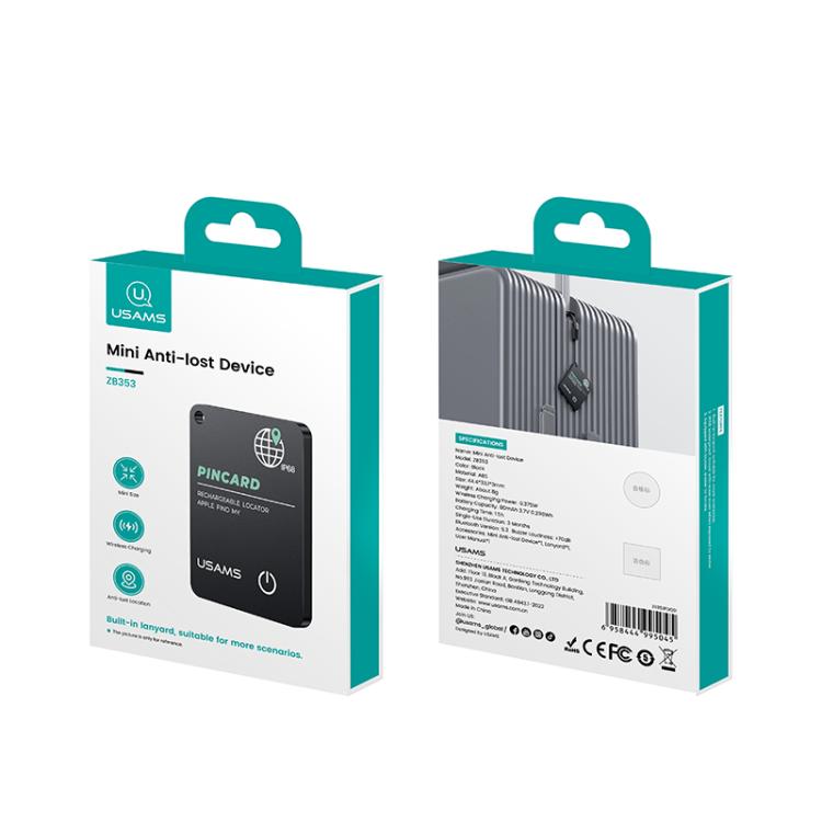 USAMS ZB353 iOS Mini Ultra-thin Card Type Anti-lost Device Location Tracker(Black) - Personal Tracker by USAMS | Online Shopping UK | buy2fix
