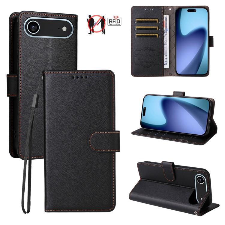 For iPhone Air Litchi Texture RFID Blocking 3-Card Wallet Leather Phone Case(Black) - iPhone Air Cases by buy2fix | Online Shopping UK | buy2fix