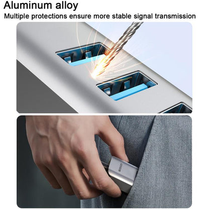 USB -C / Type-C Elbow to RJ45 and 3 x USB-A Aluminum Alloy Shell HUB Adapter Expander(Grey) - USB HUB by buy2fix | Online Shopping UK | buy2fix