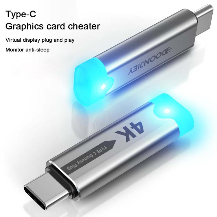 DOONJIEY USB-C / Type-C Interface Graphics Card Spoofer Virtual Monitor with Indicator Light(Silver) - Cable & Adapters by buy2fix | Online Shopping UK | buy2fix