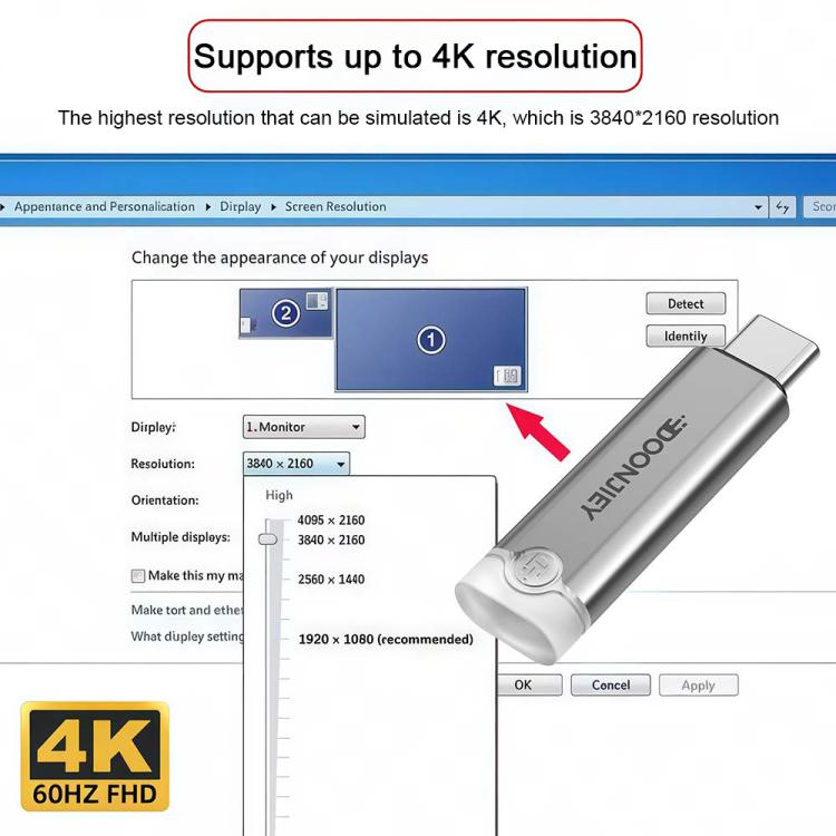DOONJIEY USB-C / Type-C Interface Graphics Card Spoofer Virtual Monitor with Indicator Light(Black) - Cable & Adapters by buy2fix | Online Shopping UK | buy2fix