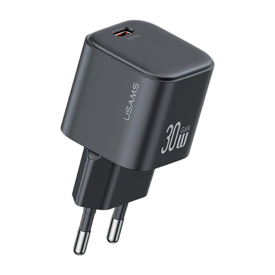 USAMS CC262 30W GaN USB-C / Type-C Port Mini Fast Charger, Plug:EU Plug(Black)