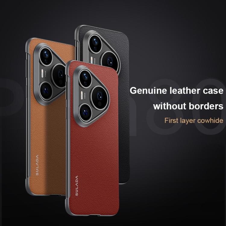 For Huawei Pura 80 5G SULADA Frameless Top Layer Cowhide Leather PC Phone Case(Brown) - Huawei Cases by SULADA | Online Shopping UK | buy2fix