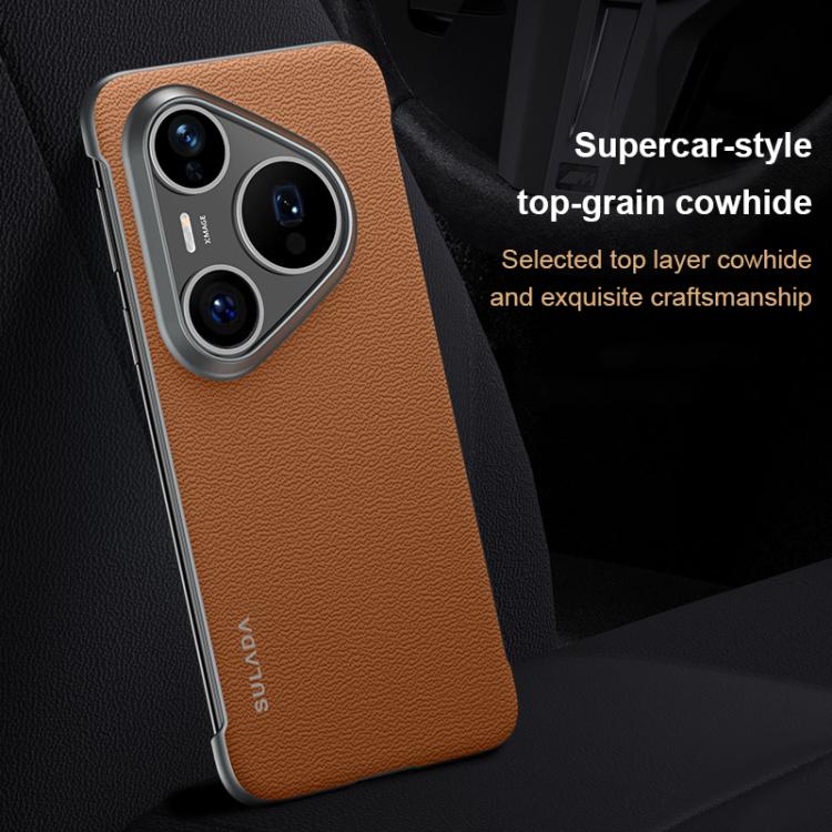 For Huawei Pura 80 5G SULADA Frameless Top Layer Cowhide Leather PC Phone Case(Brown) - Huawei Cases by SULADA | Online Shopping UK | buy2fix