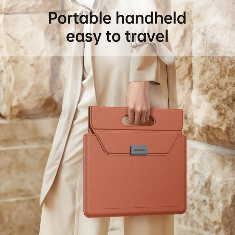 For 15 / 16.1 inch Handle Portable Laptop Briefcase PU Leather Laptop Sleeve with Foldable Stand(Pink) - Other by buy2fix | Online Shopping UK | buy2fix