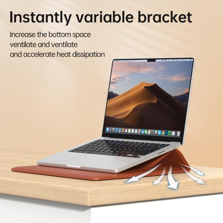 For 13 / 14 inch Handle Portable Laptop Briefcase PU Leather Laptop Sleeve with Foldable Stand(Brown) - Other by buy2fix | Online Shopping UK | buy2fix